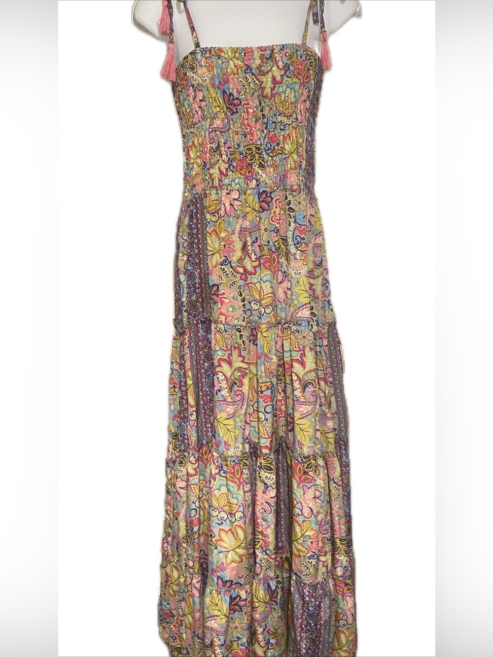 Floral Smocked Tie-Shoulder Maxi Dress in Multicolor